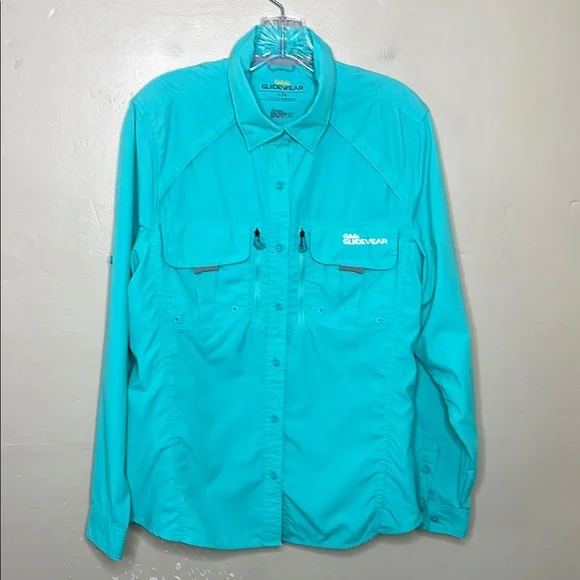 CABELA’S Guidewear Button Down Shirt Aqua Gorpcore Fishing Camping Venting Lg - Picture 1 of 14